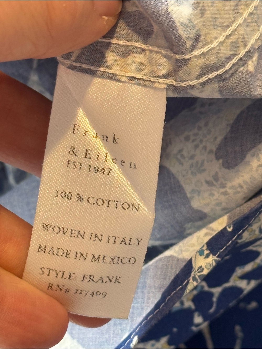 Frank & Eileen Navy and White Floral Button-Down Shirt M - Frank Style - Picture 9 of 11
